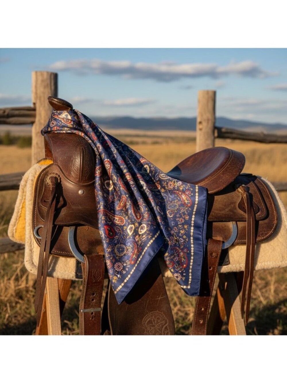 Navy Paisley Wild Rag Satin Scarf 35 Inch Western Scarf Cowgirl Neck Scarf Large - Picture 7 of 9